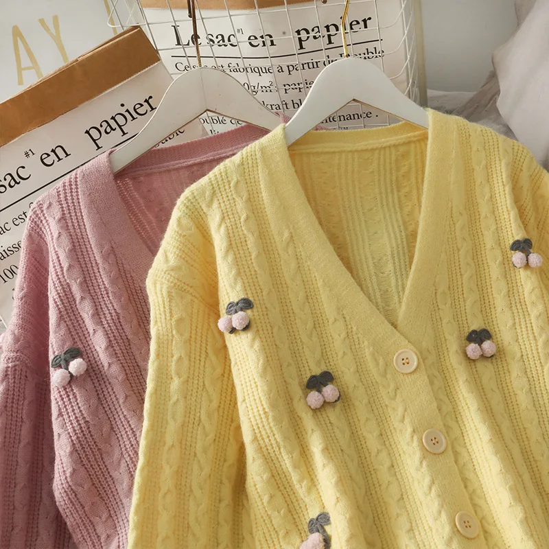 

Knitted Cardigan Sweater Women 2021 Spring And Autumn New Loose Sweet Small Fresh Student Twist Japanese Short Coat T72