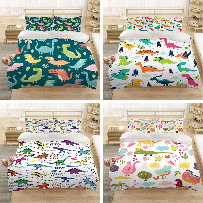 

Home Textiles Kids 3 Pieces Animal Duvet Cover Cartoon Print Design Cute Dinosaur Bedding Set Cotton Quilt Cover For Boy Girl