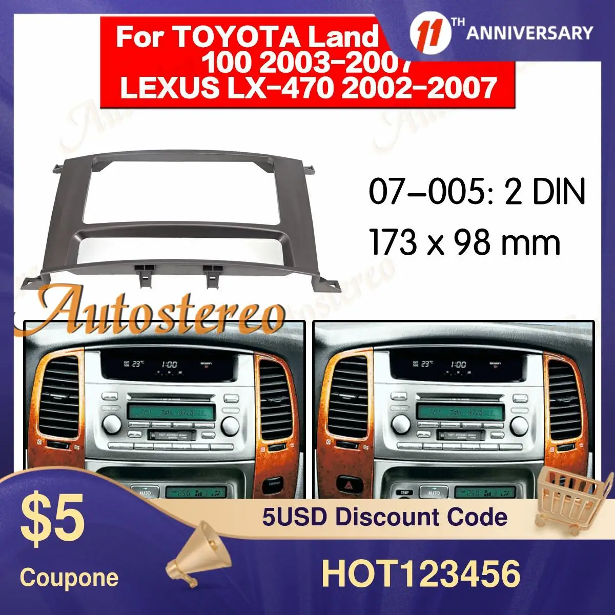 

ZWNAV 2DIN Автомобильная аудиосистема для TOYOTA Land Cruiser для Lexus LX470 1998-2007 Панель Набор для установки рамы