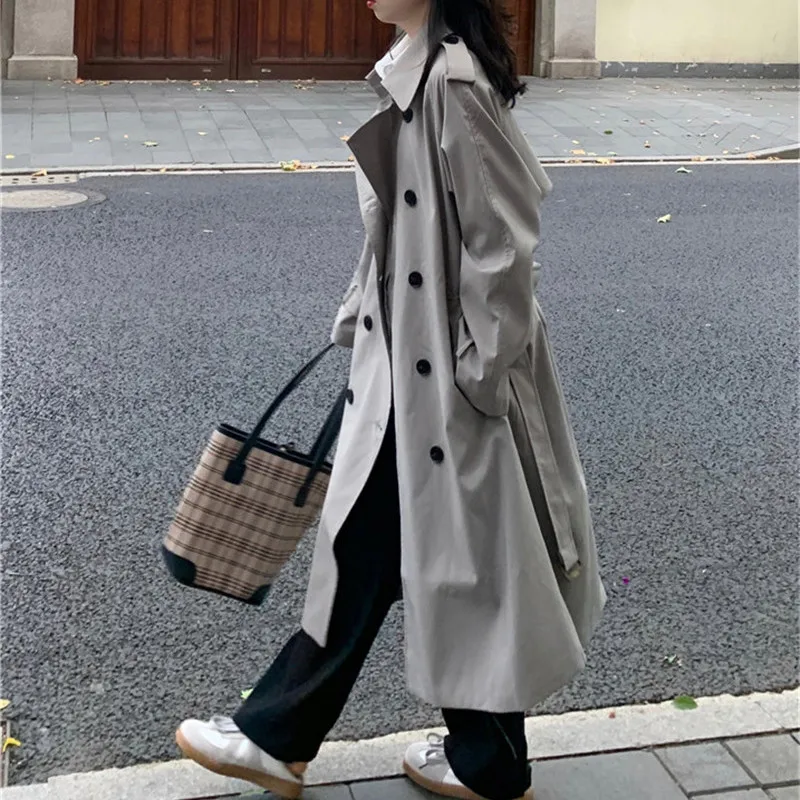 

HziriP Women Trench Gentle Elegant Cool High Quality Warm Brief Loose Windbreaker Vintage Solid All-Match Office Lady Long Coat