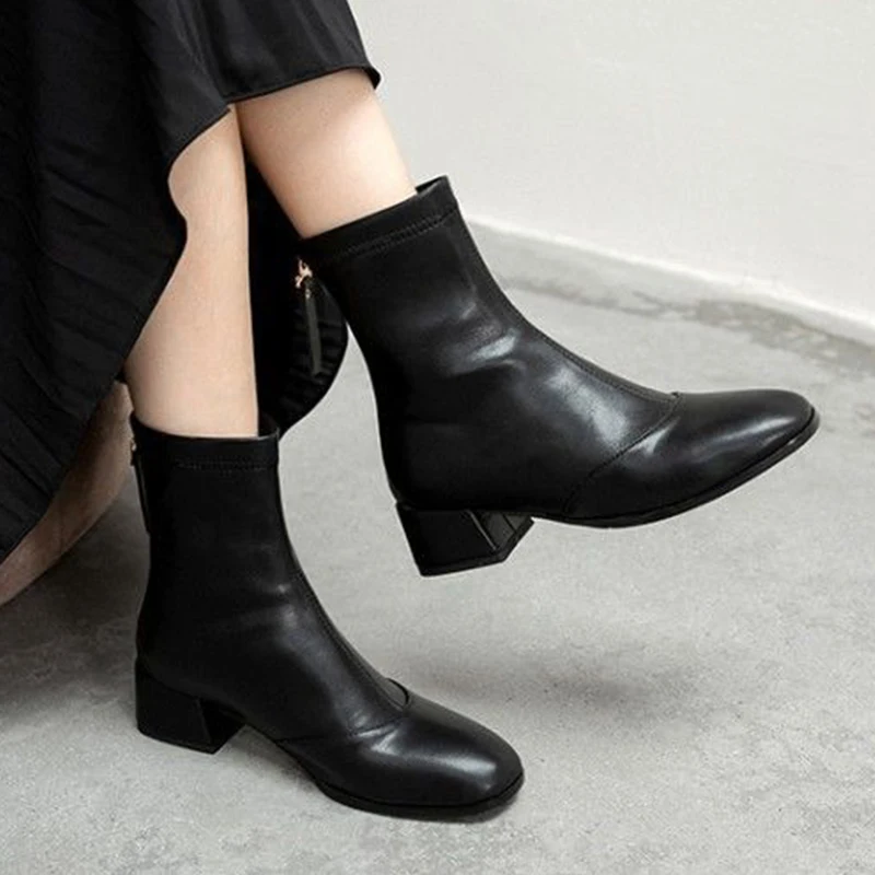 

Женские короткие ботинки, тонкие ботинки, весенние эластичные кожаные ботинки, женские модные большие ботинки, короткие ботинки, Повседнев...