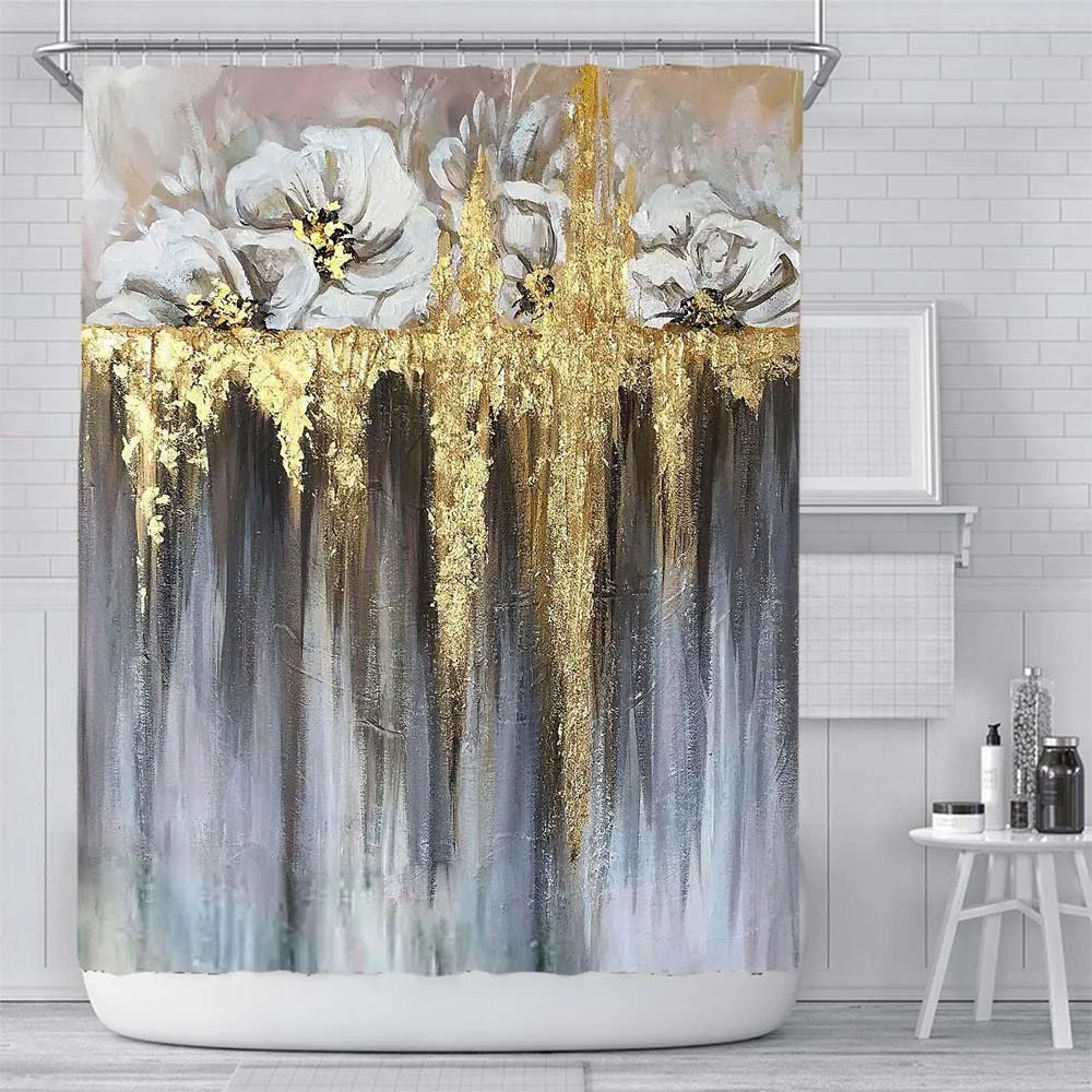 

Light Luxury Gold Leaf Shower Curtains Bathroom Frabic Waterproof Polyester Bath Curtains For Bathroom Set with Hooks Home Decor