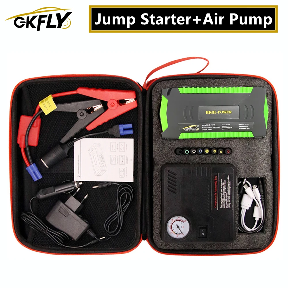 GKFLY Jump Starter Emergency Air Compressor Pump Starting Device Cables Booster Portable Power Bank Petrol Diesel Car | Автомобили и