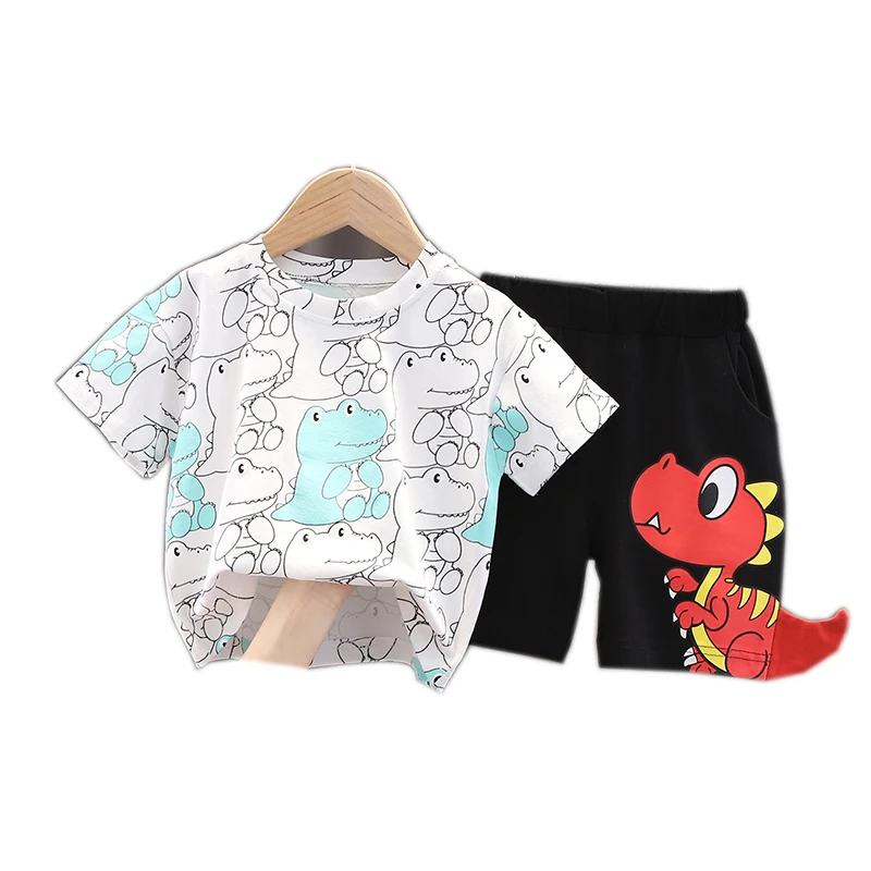 

HYLKIDHUOSE Baby Boys Clothing Sets 2021 Summer Toddler Infant Cartoon Dinosaur Short Sleeve T Shirt Shorts Kids Children Outfit