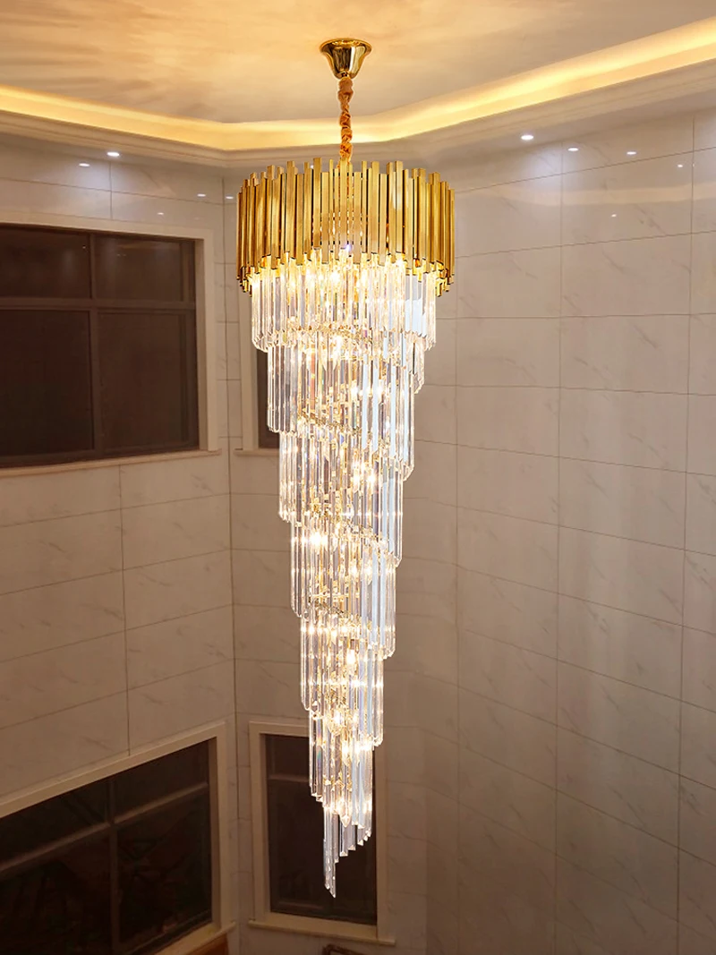 

Staircase Chandelier Long Chandelier Modern Simple Light Luxury Villa Duplex Living Room Crystal Large Chandelier