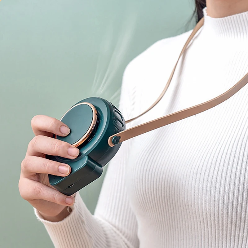 

Portable Fan Leafless Hanging Neck Fan USB Small Fan Handheld Fan Green