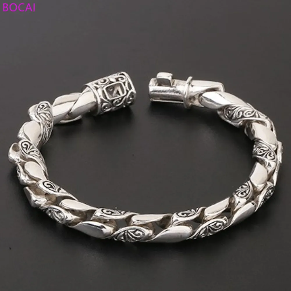BOCAI Real S925 Silver Bracelet For Man And Women New Fashion Rataan Totem Thai Silver Hand Chain Pure Argentum Jewelry