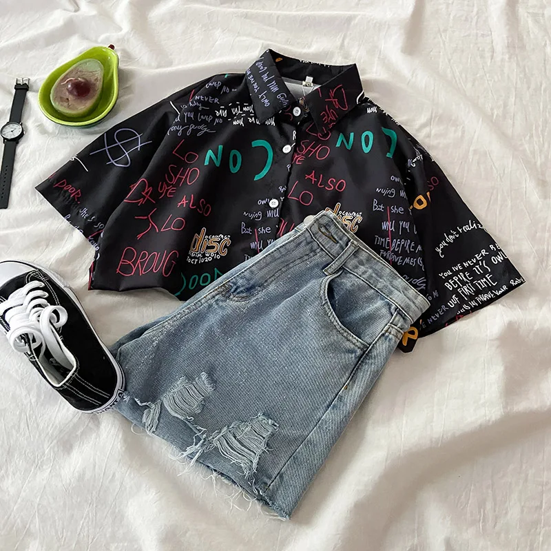 

2021new Internet Celebrity Anti-Aging Fashion Small Look Tall Fried Street Denim Shorts Two-Piece Suit Western Style Summer