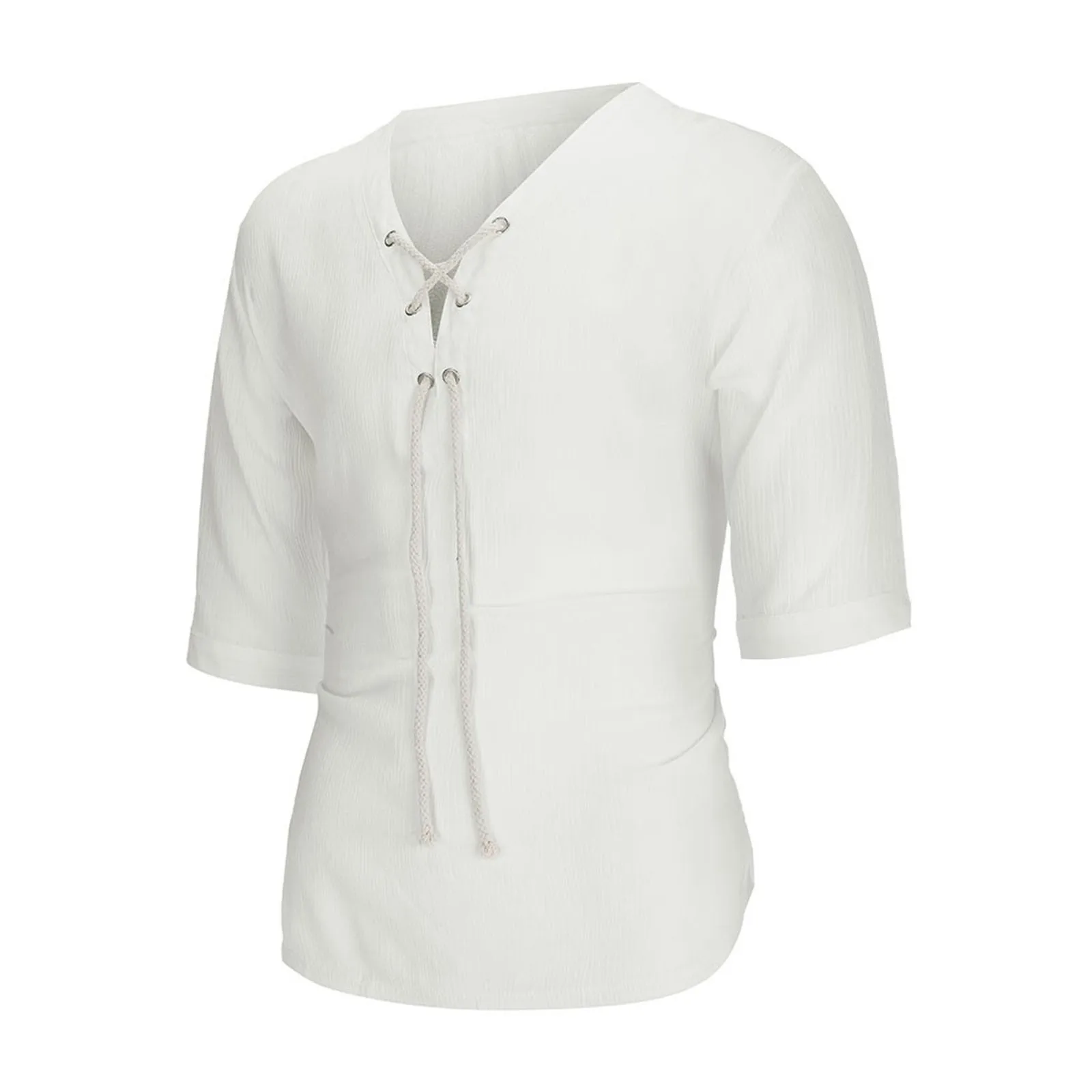 Рубашка Мужская льняная с коротким рукавом и V-образным вырезом | одежда