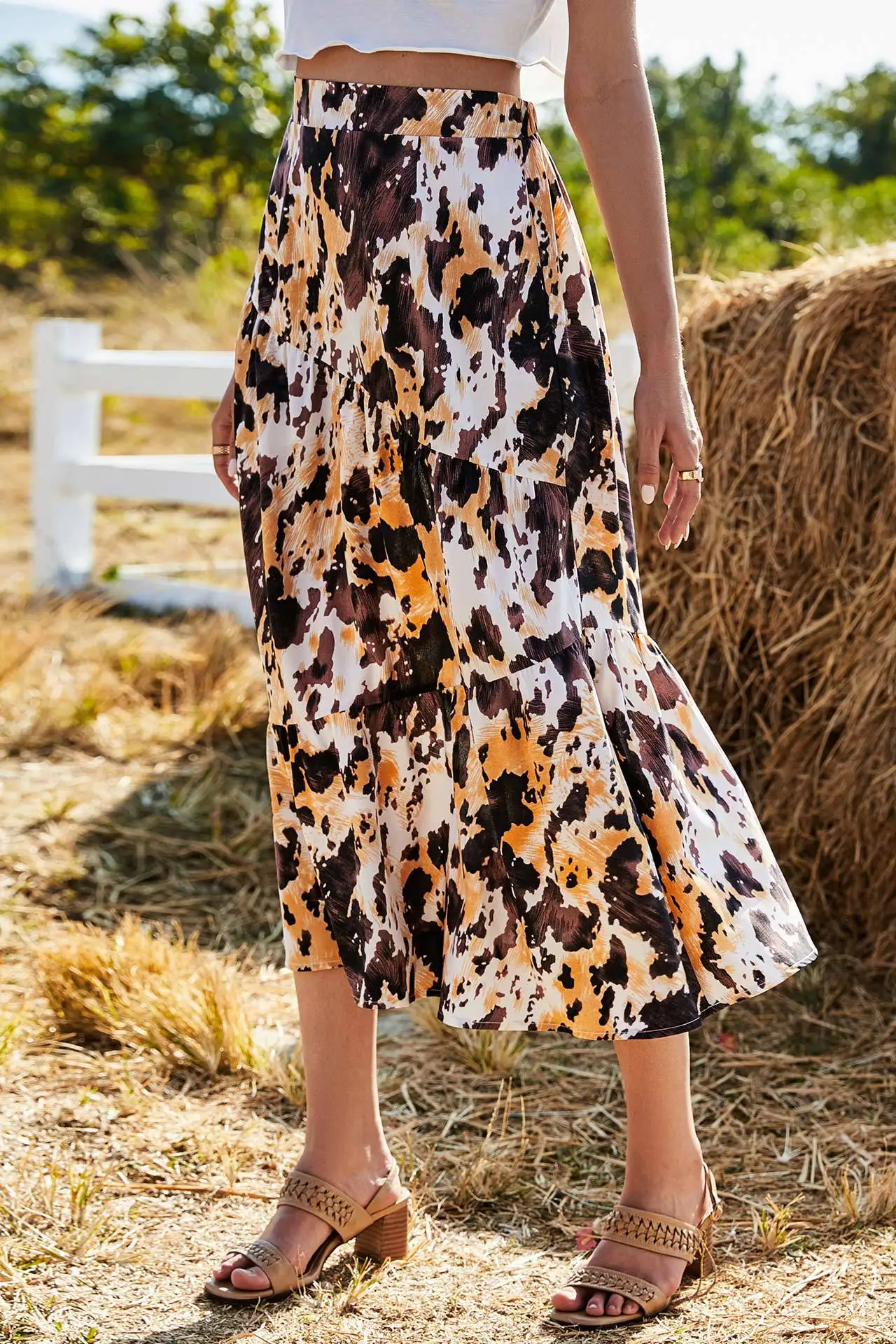 

Women Casual Summer Skirt Female Streetwear Fashion Bottoms Loose High Waist Mid-Calf Skirts