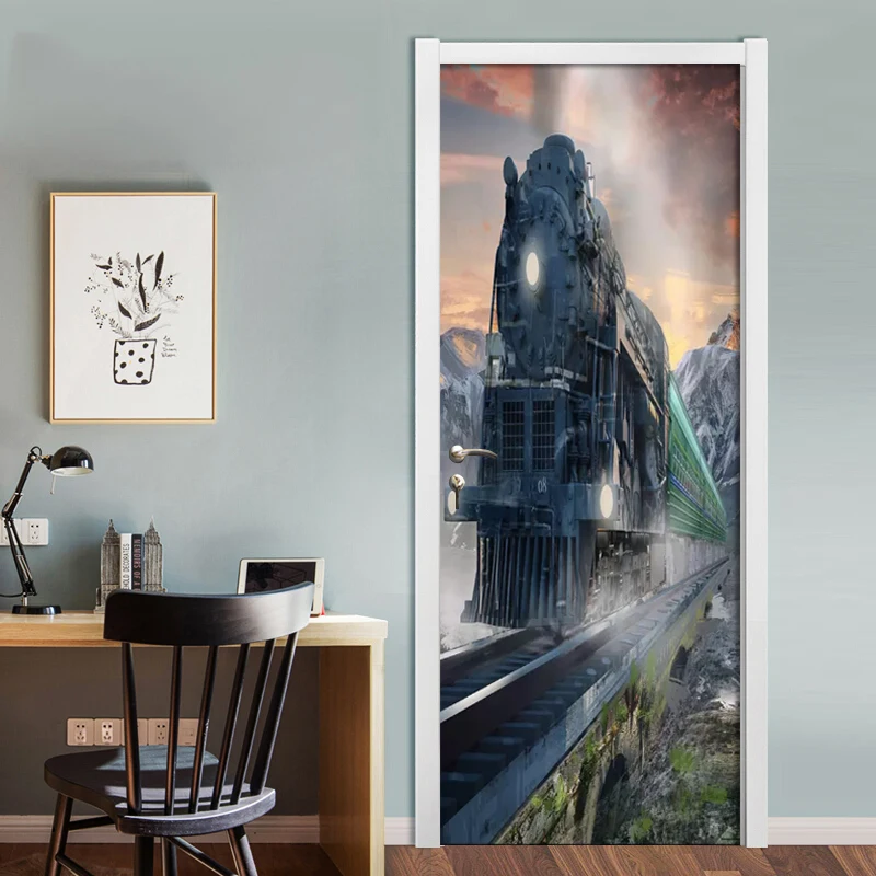 3D фотообои с паровым шлейфом наклейка на дверь для гостиной спальни домашнего