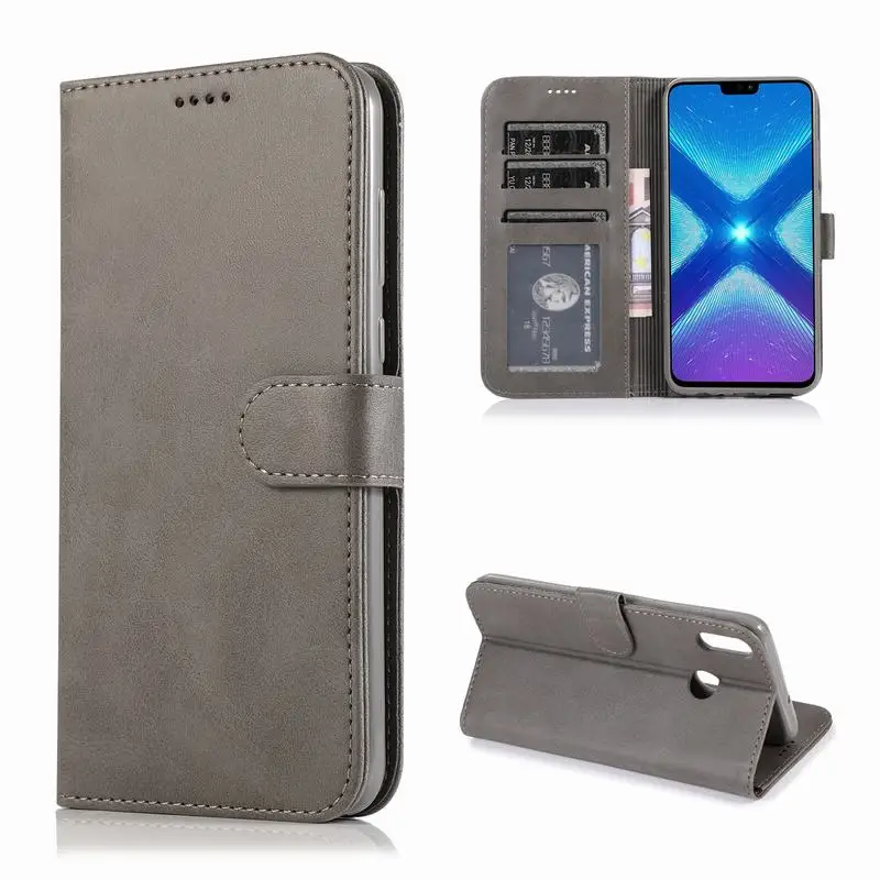 Gray Чехол-книжка с бумажником для Honor 8X8 X, чехол для huawei Honor 8X, сумка для мобильного телефона, чехол Honor8X, кожаный чехол-книжка для смартфона - Цвет: Gray