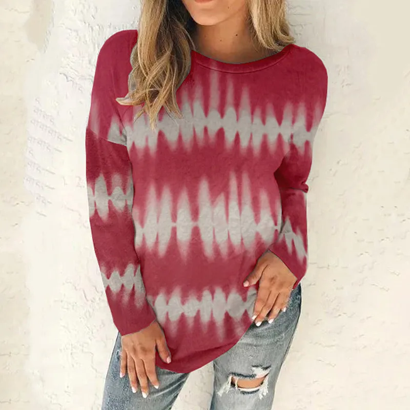 

Spring 2021 Women's Printed Long Sleeve Large Size Round Neck T-shirt Top