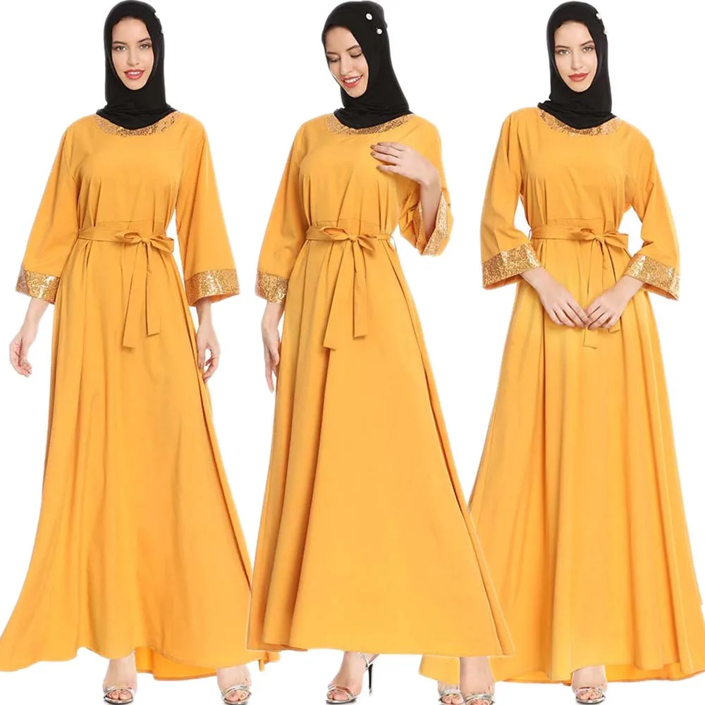 Длинное платье макси с блестками для мусульманской женщины, женская одежда, арабское платье для вечерние, турецкий Повседневный халат Рама...