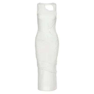 

2021 Spring New Women's Sexy Perspective Dress Stitching Solid Color Fake Two-piece Hip Dress