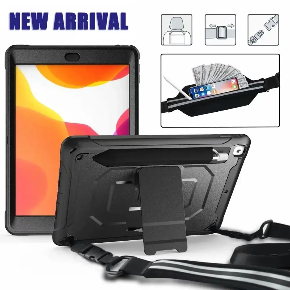 

Для iPad 10,2 8th 8 поколения Чехол подставка + ремешок на руку + поясная сумка + карандашница Обложка для iPad 10,2 2020 принципиально Защитный чехол Чех...