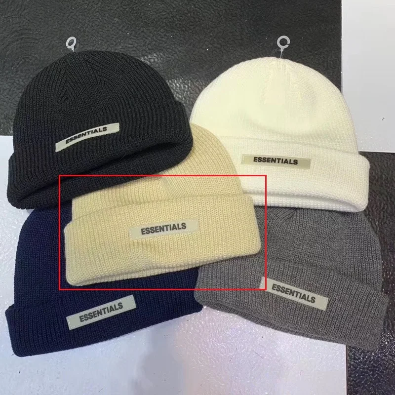 Khaki Beanie Winter Hats For Women Ladies Men Brimless Watch Docker ESSENTIALS Skull Cap Bonnet Autumn Knitted Hip hop Skullies Cuffed - Color: Khaki