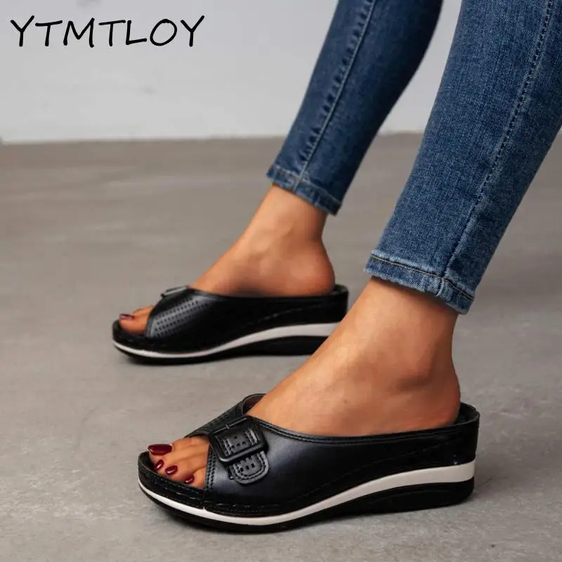 Thick-soled Casual Shoes Ladies 2021 New High-heeled Sandals Summer Slope-heeled Women's Large Size 35-43 | Обувь