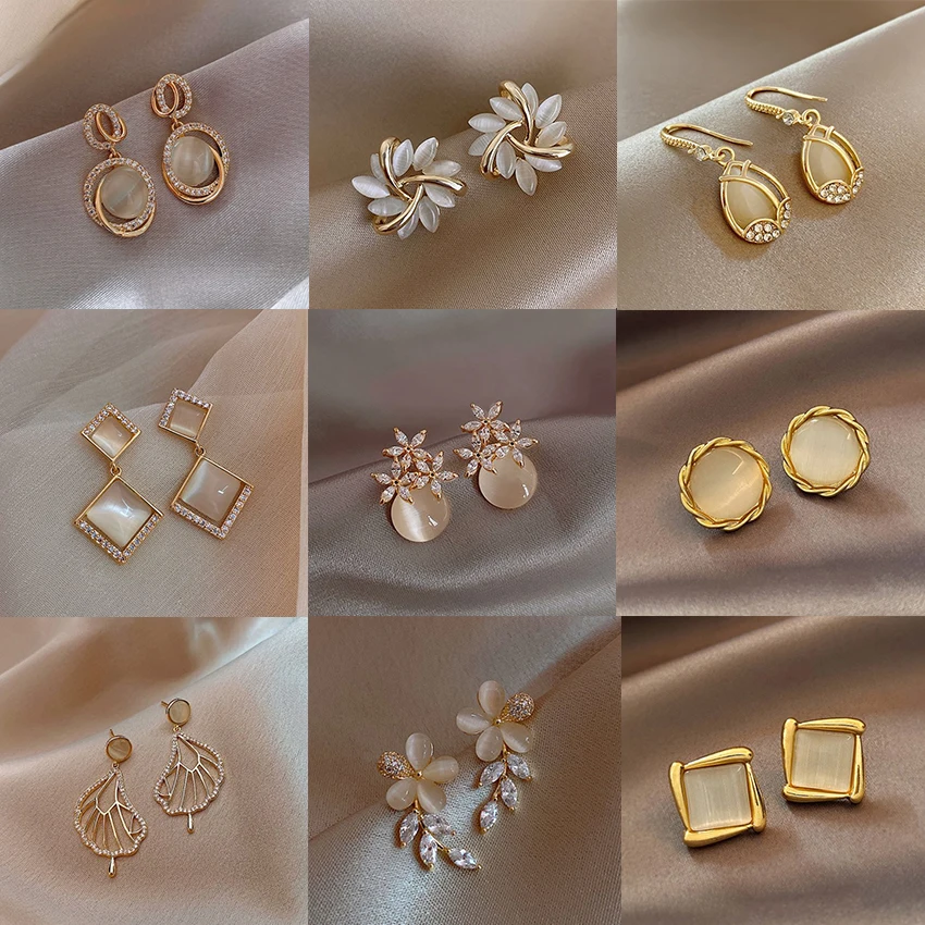 

Elegant Exquisite Oval Opal Petal Crystal Stud Earrings For Women 2021 New Fashion Jewelry Luxury Party Girl's Unusual Earrings