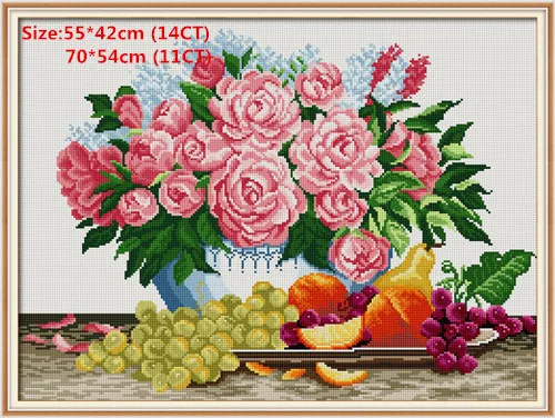 Наборы для вышивания крестиком в виде Радужки Aida, наборы для вышивания, ручная работа, 11CT, 14CT, печать, холст, украшение для дома - Цвет: Peony fruits