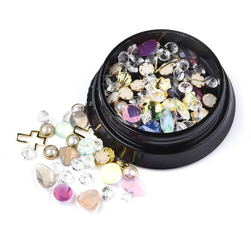 

6 Styles Nail Art Rhinestone Rivet Slice Shell Metal Irregular Flakes Geometric Shape Pattern Hollow Manicure Decorations