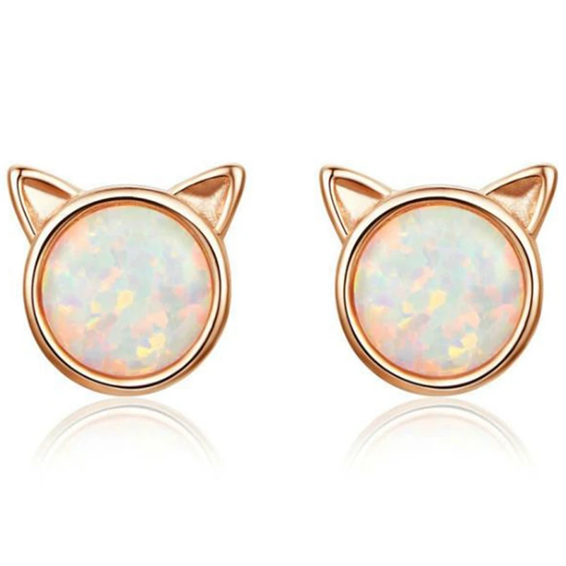 

Женские серьги в виде кошки Meow Star, Простые Модные серьги из стерлингового серебра с опалом
