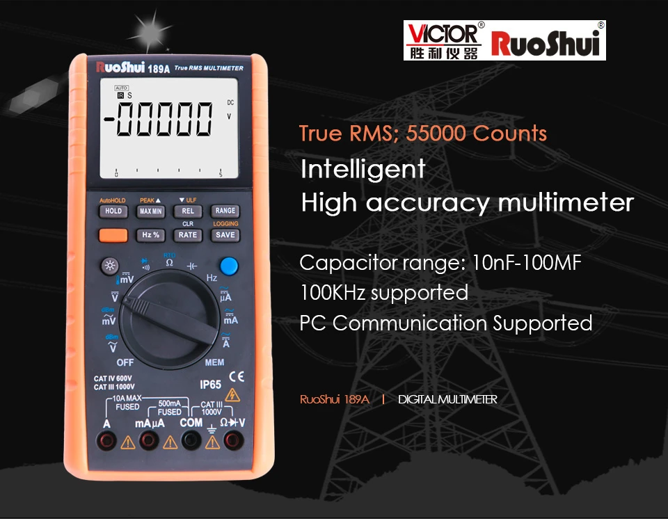 RuoShui 189A True RMS журнал данных 55000 отсчетов AC DC мультиметр Рабочий цикл частота RTD метр мультиметровый Электрический тестер