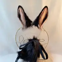 New Black Bunny Rabbit Ears Hair Hoop Tail Set Hand Made Work For KC Cosplay Party Game Costume Accessories Custom Made