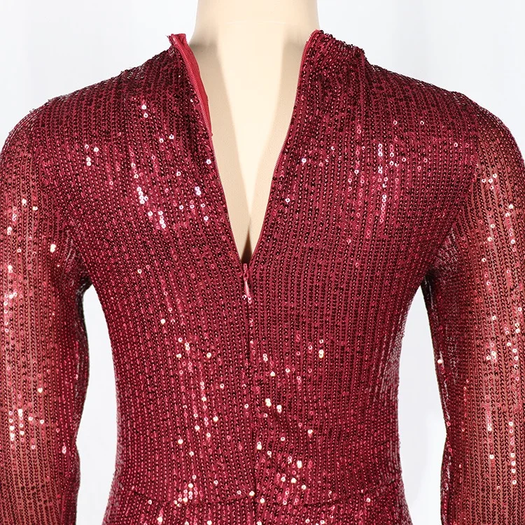 

fascinating African lades Elastic beads Sequins long dresses Sexy v-neck Dinner party sequins dresses African dresses for women