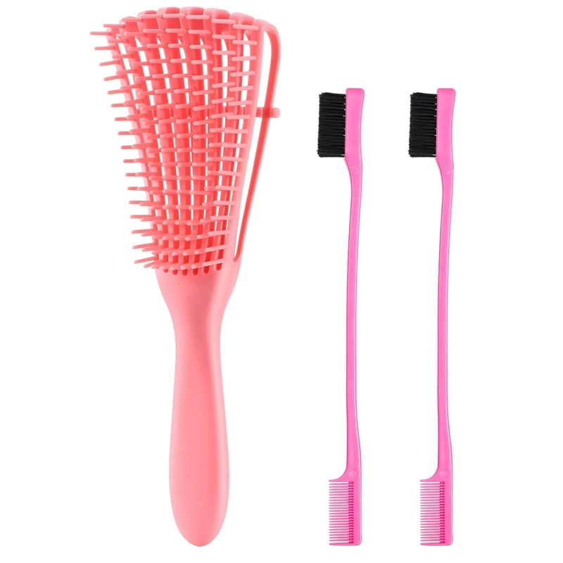 

3 Pieces Detangling Brush Set with Edge Brush Double Sided, Hair Detangler for Afro America Textured 3A to 4C Kinky Wavy