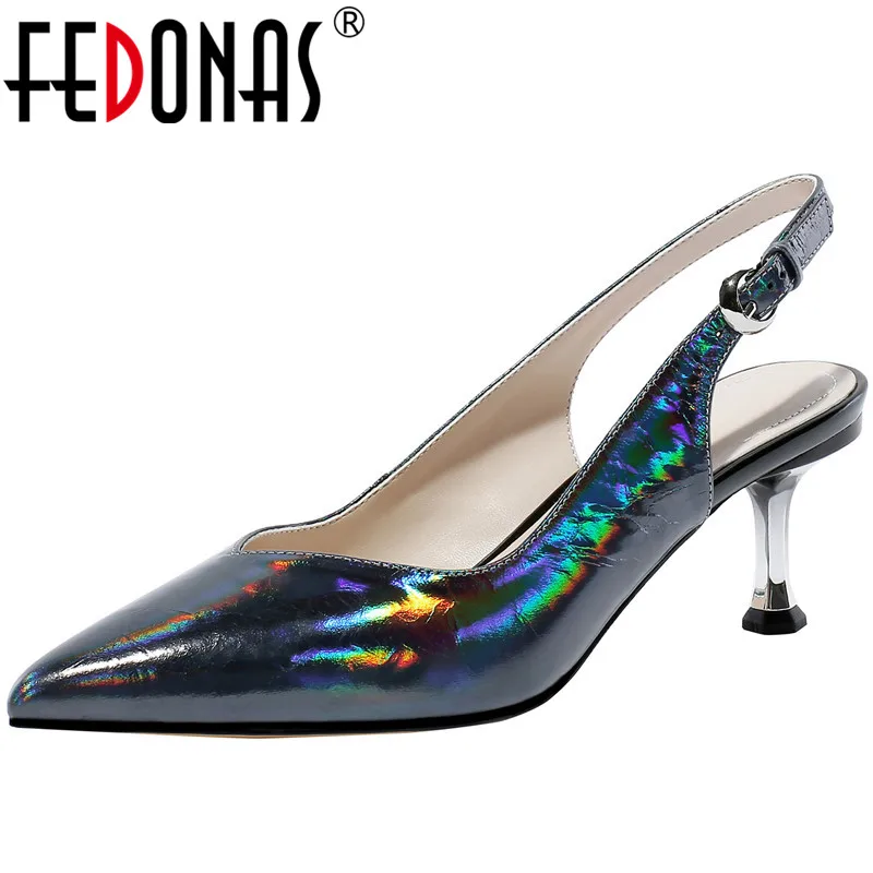 Женские туфли-лодочки FEDONAS черные туфли из коровьей кожи с острым носком на