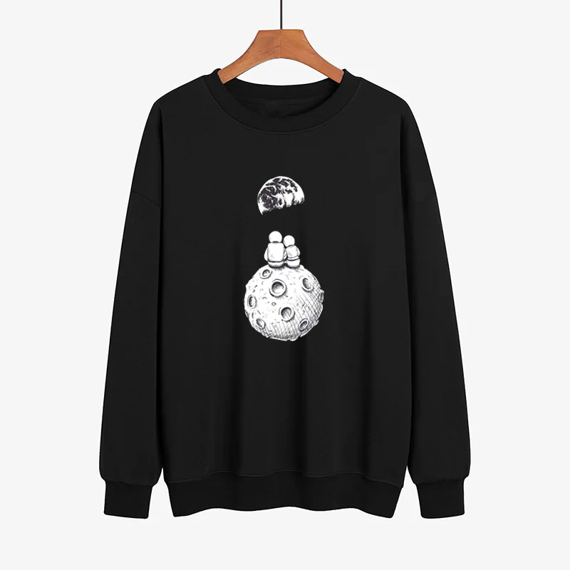

Women Printed Hoodies Fashion Winter Harajuku Black White Print Long Sleeve Hoody Pullove