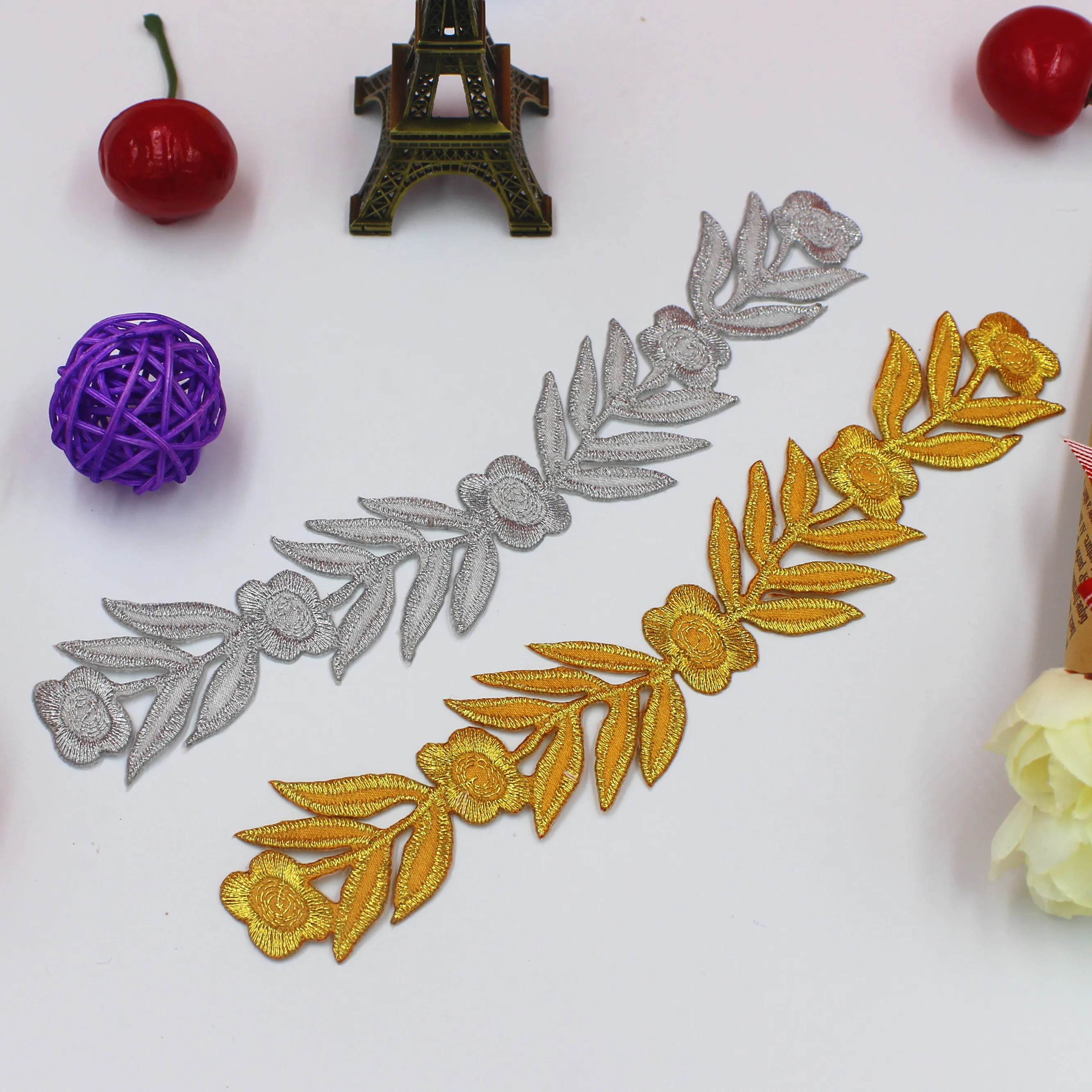 YACKALASI 10 шт./лот 3d Цветочные аппликации с вышивкой золотом 3 5*19 см|floral applique|iron appliquegold