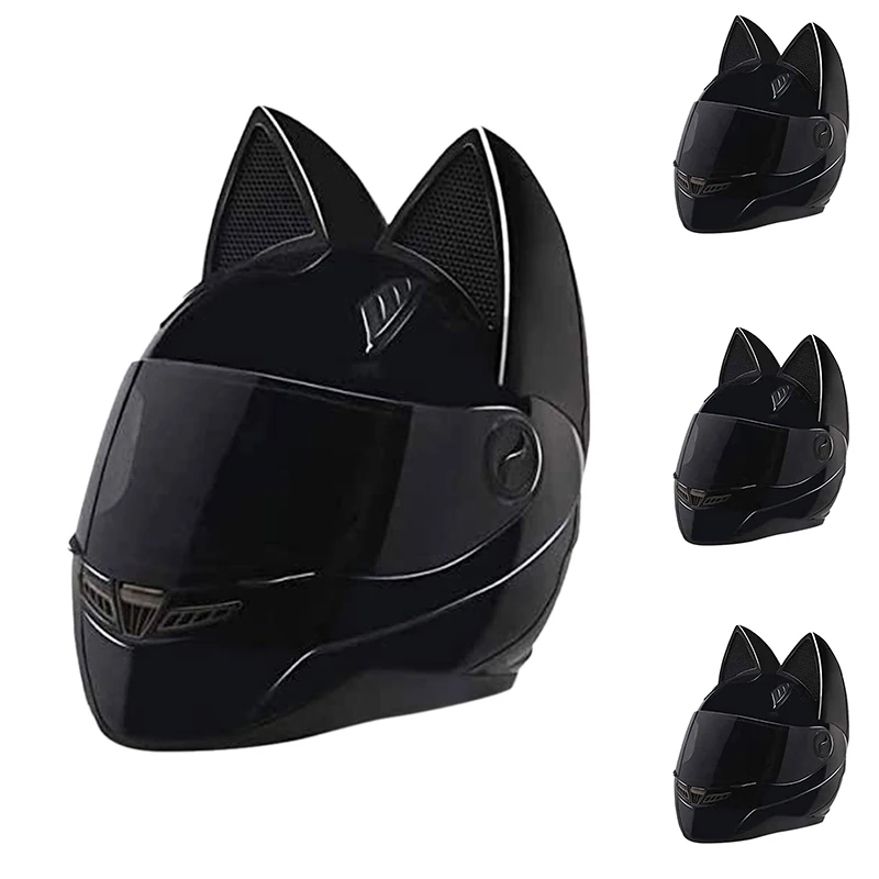 

New Motorcycle Helmet Men and Women Racing Personality Four Seasons Safety Helmet Cat Ear Helmet