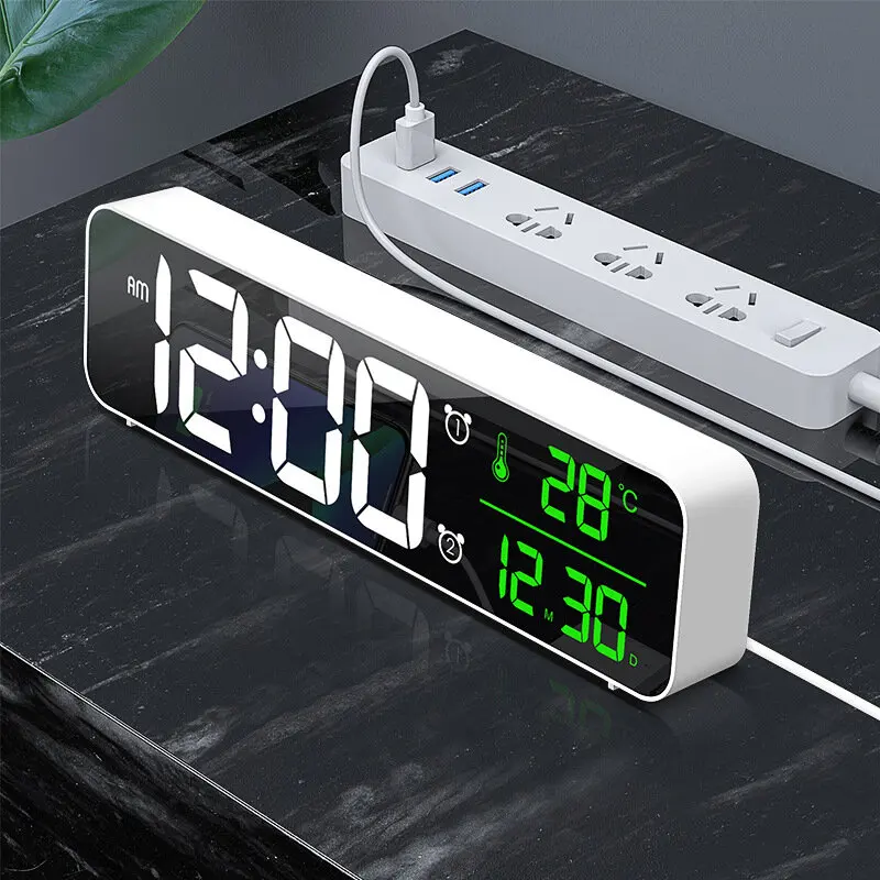 

Loskii USB LED 3D Music Dual Alarm Clock Thermometer Temperature Date HD LED Display Electronic Desktop Digital Table Clocks