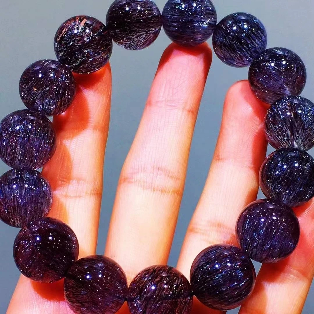 

Natural Black Super Seven 7 Firework Rutilated Flower Bracelet 15.2mm Clear Round Beads Women Men Genuine AAAAAAA