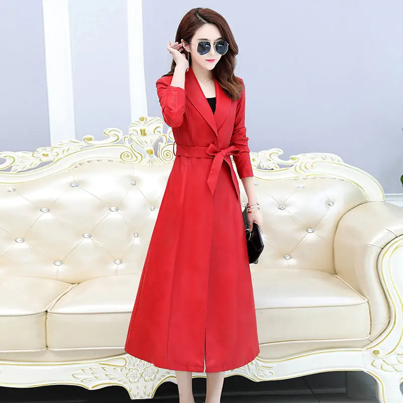 Модная куртка из искусственной кожи зимнее Осеннее кожаное длинное пальто