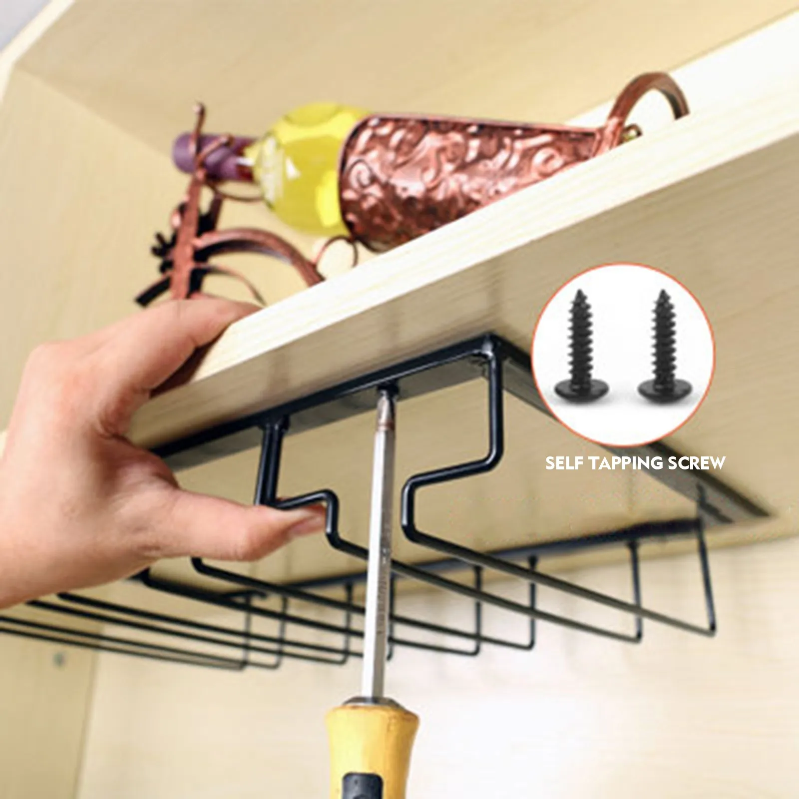 

4 Slots Wine Glass Rack Hanging Wine Cup Holder Bar Goblet Stemware Storage Racks Shelf Hanger Iron Kitchen Organizer