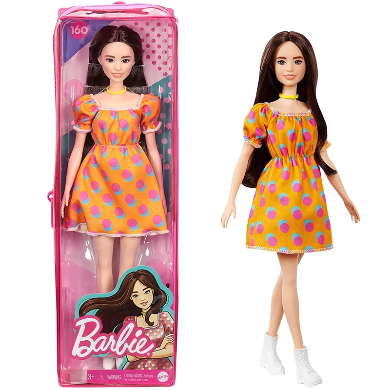 

Оригинальная Подлинная Кукла Барби, серия Fashionista GRB52, коллекционная кукла с оранжевым платьем, детская игрушка принцессы, подарок на день ро...
