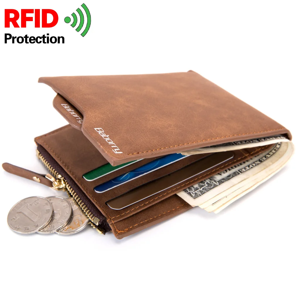 

Luxury Short Genuine Leather Men's Wallet Black Slim Bifold Simple Cardholder Coin Purses RFID Money Clip Boyfriend's Gifts