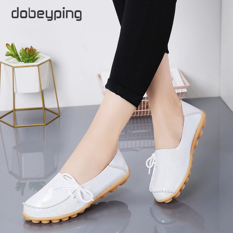 New Moccasins Women Flats Spring Autumn Woman Loafers Patent Leather Female Shoes Slip On Ballet Bowtie Women's Shoe Size 35-44