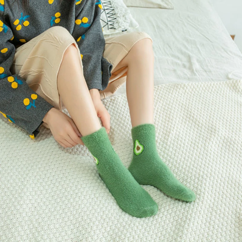 

Winter Imitate Mink Velvet Socks Cute Fruit Socks Thicken Warm Women Socks Sleep Socks Girls Home Floor Bedroom Sox Harajuku