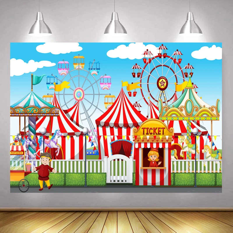 

Circus Backdrop Baby Shower Tent Kids Happy Birthday Party Decoration Dumbo Carnival Photography Backgrounds Banner
