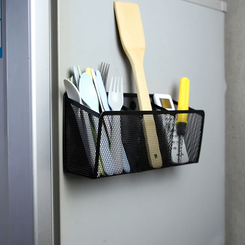 Metal Wire Mesh Magnetic Basket Pen Pencil Storage Box Makeup Organizer Blackboard Chalk Storage Holder Case for Refrigerator