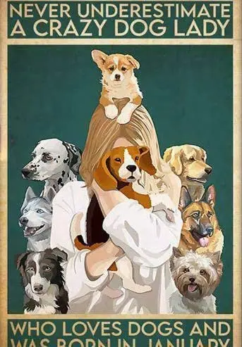 

Metal Sign Dog Crazy Dog Lady Born in January Tin Signs New Year Easter Wall Decoration Bar Pub Family Cafe Signs Men Cave Best