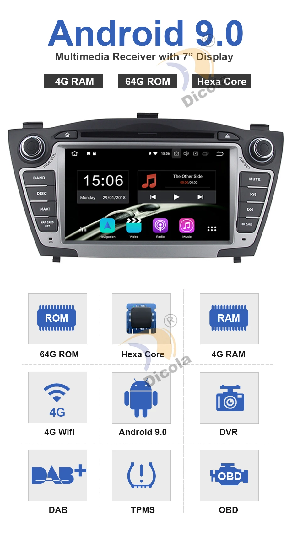 2 din Android 9,0 Автомагнитола стерео для HYUNDAI IX35 Tucson автомобильный dvd-плеер gps navi с 4 Гб ram 64 Гб rom карта камера