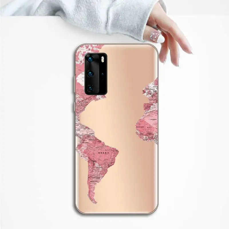 

World Map Travel art design pattern luxury Phone Case funda Transparent for Huawei P honor 8 10i 20 30 40 smart 2019