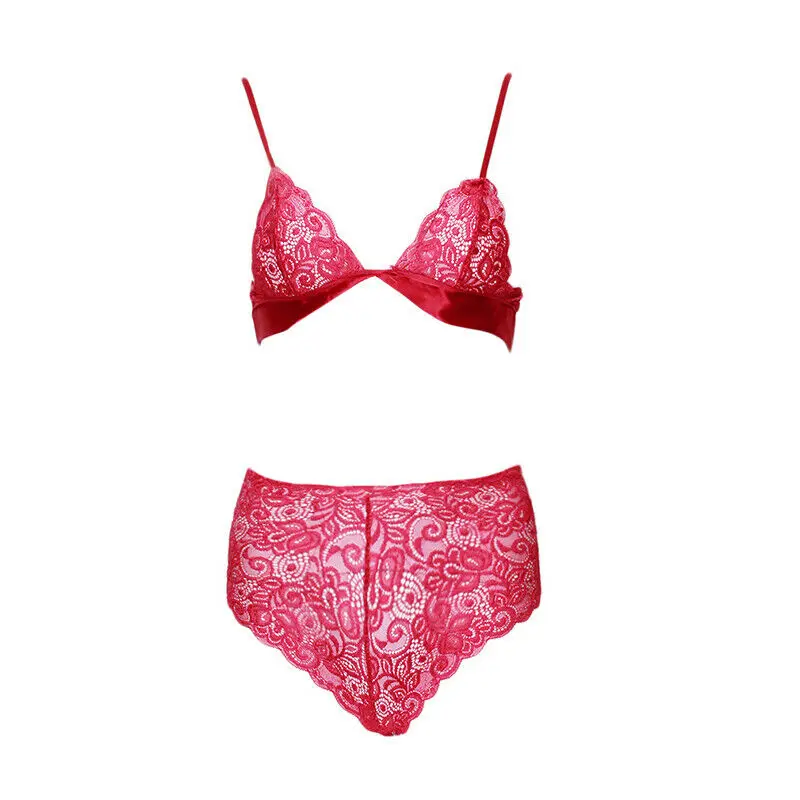 

Plus Size Womens Sexy Lace Push Up Bra Panty Sleep Underwear Two Pieces Bikini Set Deep V Briefs Bra