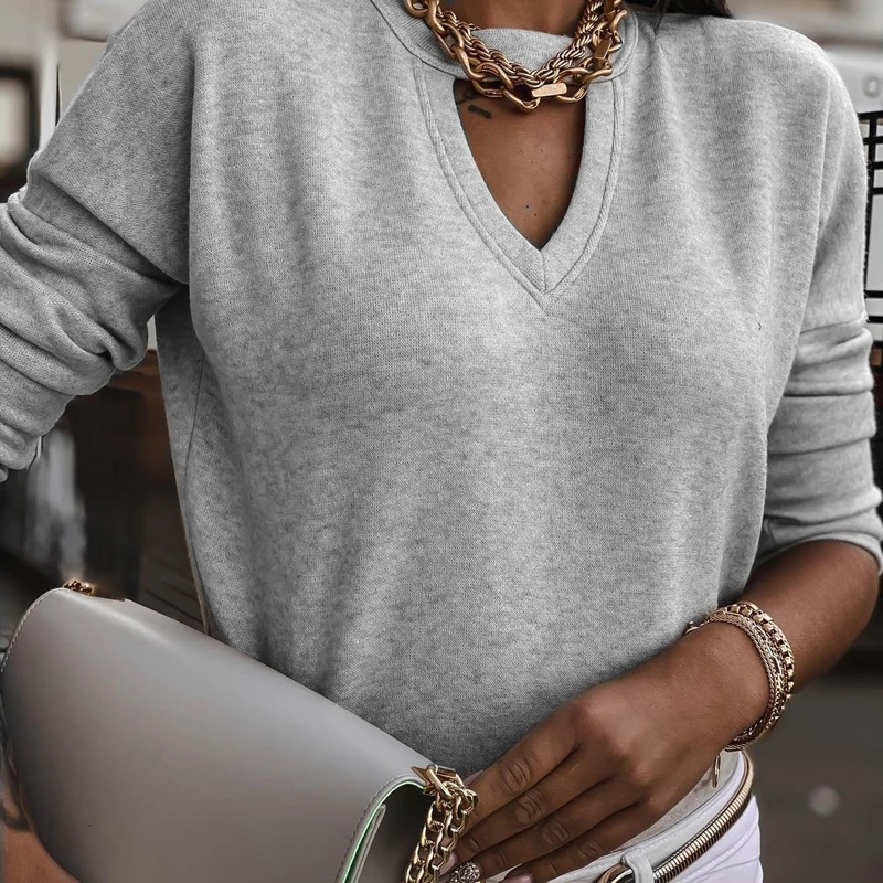 

Женская футболка с длинным рукавом и V-образным вырезом, повседневная, осенняя, 2021