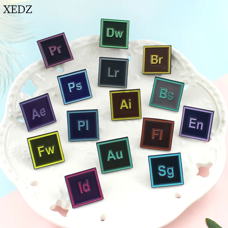 

XEDZ New computer software icon brooch fashion personality PS AI various drawing software badge denim clothes pendant jewelry gi